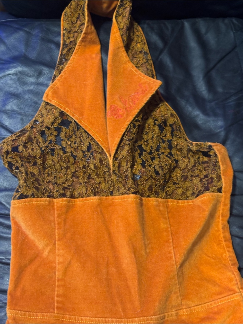 Vintage Lace Halter Top Jumpsuit in Burnt Orange